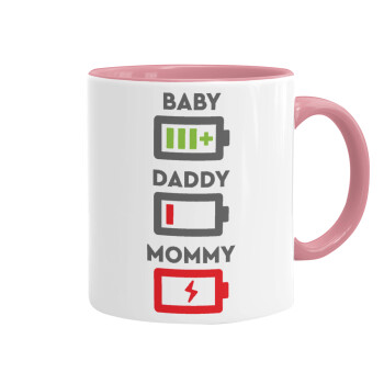 BABY, MOMMY, DADDY Low battery, Mug colored pink, ceramic, 330ml