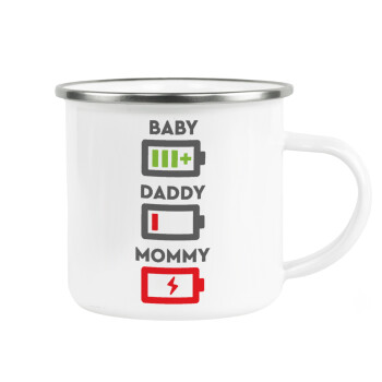 BABY, MOMMY, DADDY Low battery, Κούπα Μεταλλική εμαγιέ λευκη 360ml