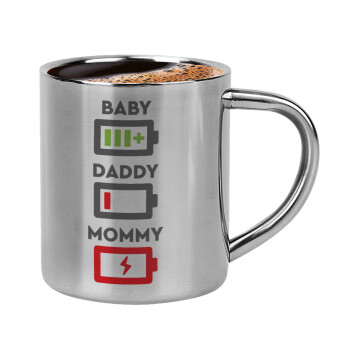 BABY, MOMMY, DADDY Low battery, Double-wall metal cup for espresso (220ml)