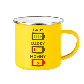 BABY, MOMMY, DADDY Low battery, Κούπα Μεταλλική εμαγιέ Κίτρινη 360ml