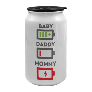 BABY, MOMMY, DADDY Low battery, Κούπα ταξιδιού μεταλλική με καπάκι (tin-can) 500ml