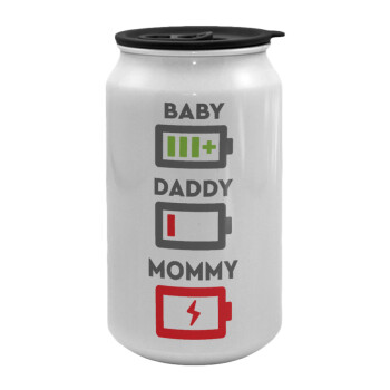 BABY, MOMMY, DADDY Low battery, Κούπα ταξιδιού μεταλλική με καπάκι (tin-can) 500ml