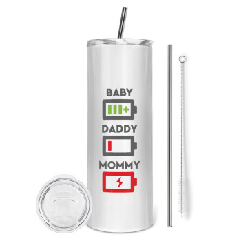 BABY, MOMMY, DADDY Low battery, Tumbler stainless steel 600ml, with metal straw & cleaning brush