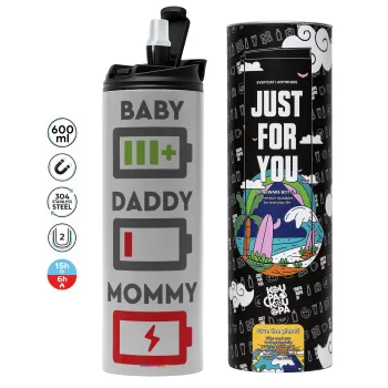 BABY, MOMMY, DADDY Low battery, Tumbler stainless steel GREY 600ml