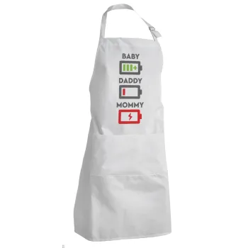 BABY, MOMMY, DADDY Low battery, Ποδιά Σεφ Ολόσωμη Ενήλικων (με ρυθμιστικά και 2 τσέπες)