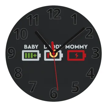 BABY, MOMMY, DADDY Low battery, Ρολόι τοίχου γυάλινο (20cm)