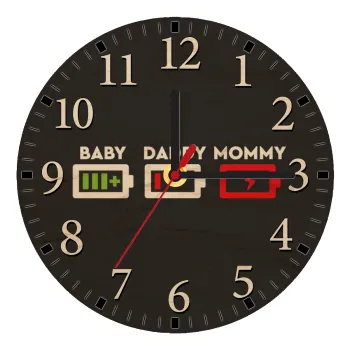 BABY, MOMMY, DADDY Low battery, Ρολόι τοίχου ξύλινο plywood (20cm)
