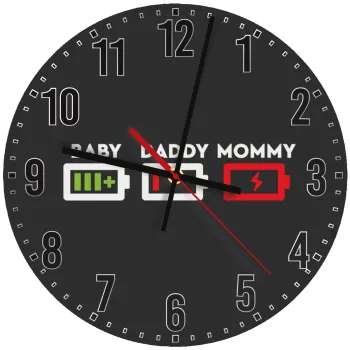 BABY, MOMMY, DADDY Low battery, Ρολόι τοίχου ξύλινο (30cm)