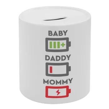 BABY, MOMMY, DADDY Low battery, Κουμπαράς πορσελάνης με τάπα
