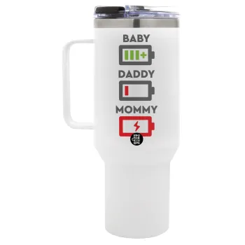 BABY, MOMMY, DADDY Low battery, Mega Tumbler με καπάκι, διπλού τοιχώματος (θερμό) 1,2L
