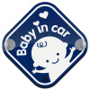 Μπλε baby in car, Σήμανση αυτοκινήτου Baby On Board ξύλινο με βεντουζάκια (16x16cm)