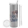 Tumbler stainless steel Silver 600ml, with metal straw & cleaning brush