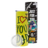 Neon Yellow Travel Tumbler, with metal straw (Stainless steel 304 Food grade, BPA free, 600ml)