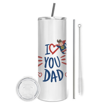 Super Dad, Eco friendly stainless steel tumbler 600ml, with metal straw & cleaning brush