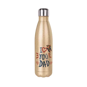Super Dad, Glitter gold stainless steel thermos bottle, double-walled, 500ml
