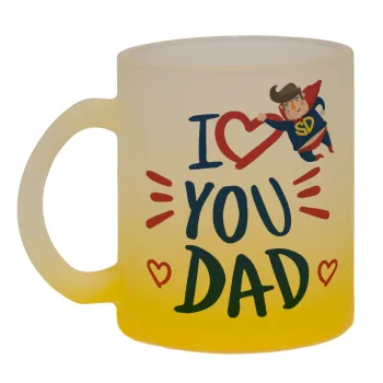 Super Dad, Κούπα γυάλινη δίχρωμη με βάση το κίτρινο ματ, 330ml