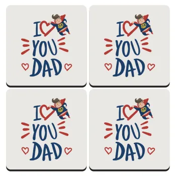 Super Dad, ΣΕΤ 4 Σουβέρ ξύλινα τετράγωνα (9cm)