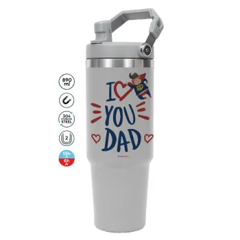 Super Dad, GREY color, 890ml (30oz) stainless Steel Tumbler with Handle