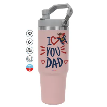 Super Dad, Pink color, 890ml (30oz) stainless Steel Tumbler with Handle