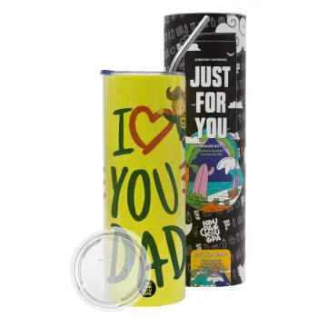 Super Dad, Neon Yellow Travel Tumbler θερμό, μεταλλικό καλαμάκι(Ανωξείδωτο 304 Food grade, BPA free, 600ml)