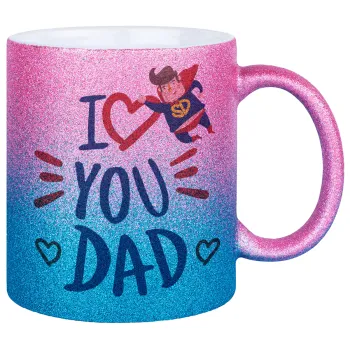 Super Dad, Κούπα Χρυσή/Μπλε Glitter, κεραμική, 330ml