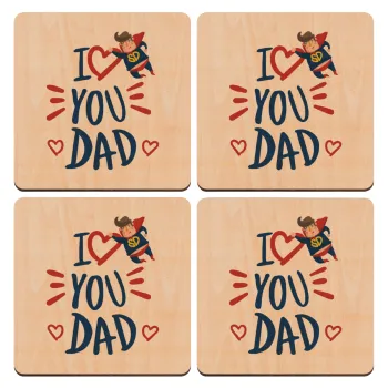 Super Dad, ΣΕΤ x4 Σουβέρ ξύλινα τετράγωνα plywood (9cm)