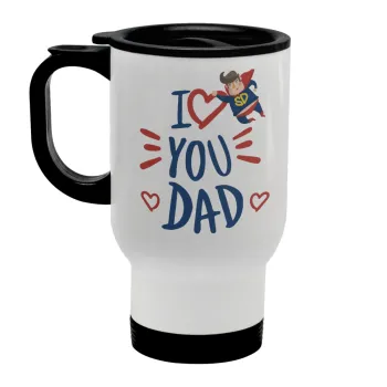 Super Dad, Stainless steel travel mug with lid, double wall white 450ml