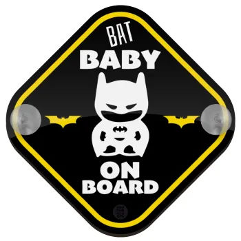 BAT baby on board, Σήμανση αυτοκινήτου Baby On Board ξύλινο με βεντουζάκια (16x16cm)