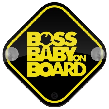 BOSS Baby on board, Σήμανση αυτοκινήτου Baby On Board ξύλινο με βεντουζάκια (16x16cm)