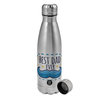 Best dad ever μπλε μουστάκι, Μεταλλικό παγούρι νερού, ανοξείδωτο ατσάλι, 750ml