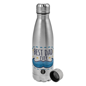 Best dad ever μπλε μουστάκι, Metallic water bottle, stainless steel, 750ml