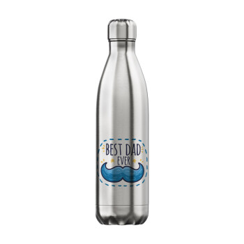 Best dad ever μπλε μουστάκι, Μεταλλικό παγούρι θερμός Inox (Stainless steel), διπλού τοιχώματος, 750ml