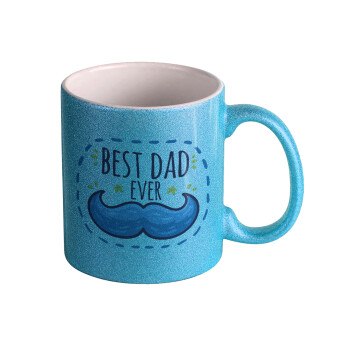 Best dad ever μπλε μουστάκι, Κούπα Σιέλ Glitter που γυαλίζει, κεραμική, 330ml