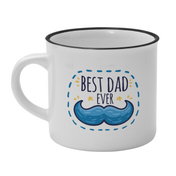 Best dad ever μπλε μουστάκι, Κούπα κεραμική vintage Λευκή/Μαύρη 230ml