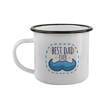 Best dad ever μπλε μουστάκι, Κούπα εμαγιέ με μαύρο χείλος 360ml