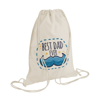 Best dad ever μπλε μουστάκι, Τσάντα πλάτης πουγκί GYMBAG natural (28x40cm)
