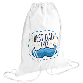 Best dad ever μπλε μουστάκι, Τσάντα πλάτης πουγκί GYMBAG λευκή (28x40cm)