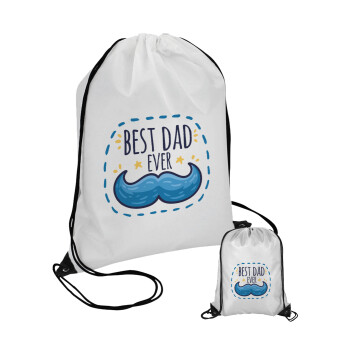 Best dad ever μπλε μουστάκι, Τσάντα πουγκί με μαύρα κορδόνια (1 τεμάχιο)