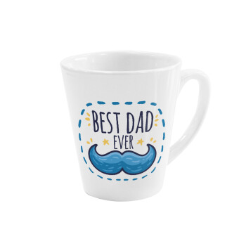 Best dad ever μπλε μουστάκι, Κούπα κωνική Latte Λευκή, κεραμική, 300ml