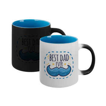 Best dad ever μπλε μουστάκι, Κούπα Μαγική εσωτερικό μπλε, κεραμική 330ml που αλλάζει χρώμα με το ζεστό ρόφημα