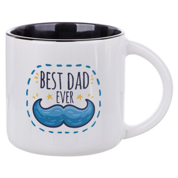 Best dad ever μπλε μουστάκι, Κούπα κεραμική 400ml Λευκή/Μαύρη