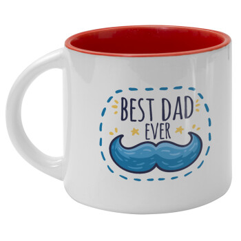 Best dad ever μπλε μουστάκι, Κούπα κεραμική 400ml Λευκή/Κόκκινη