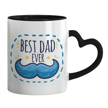 Best dad ever μπλε μουστάκι, Mug heart black handle, ceramic, 330ml