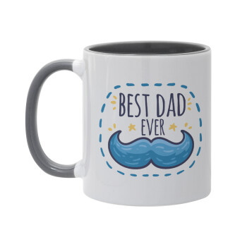 Best dad ever μπλε μουστάκι, Κούπα χρωματιστή γκρι, κεραμική, 330ml