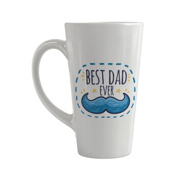 Best dad ever μπλε μουστάκι, Κούπα κωνική Latte Μεγάλη, κεραμική, 450ml