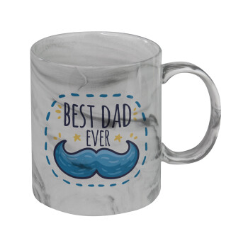 Best dad ever μπλε μουστάκι, Mug ceramic marble style, 330ml