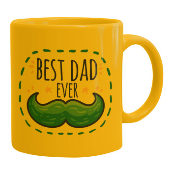 Best dad ever μπλε μουστάκι, Κούπα, κεραμική κίτρινη, 330ml (1 τεμάχιο)