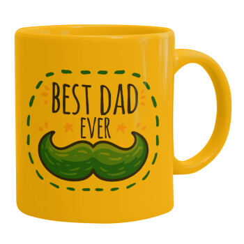 Best dad ever μπλε μουστάκι, Ceramic coffee mug yellow, 330ml