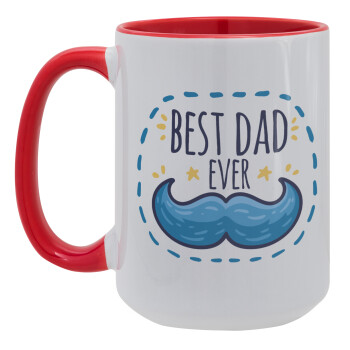 Best dad ever μπλε μουστάκι, Κούπα Mega 15oz, κεραμική Κόκκινη, 450ml
