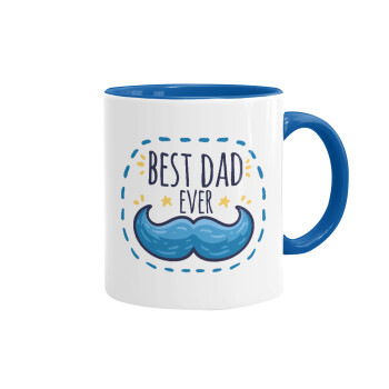 Best dad ever μπλε μουστάκι, Mug colored blue, ceramic, 330ml